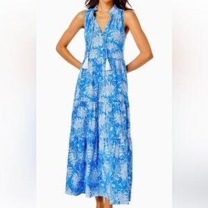 NWOT Lilly Pulitzer Sz M Malone Maxi Blue Dress Croc and Lock It